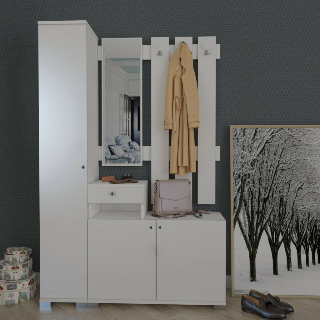 Remaks Defne Cloakroom Coat Rack Set - White